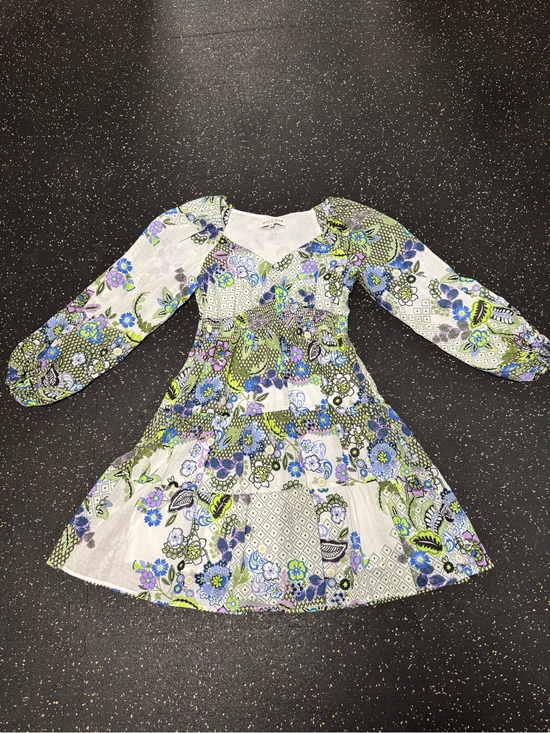 Hale Bob Dresses & Skirts - Hale Bob Floral V-Neck Long Sleeve Mini Dress in White, Blue & Green and Purple